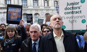 Corbyn et McDonnell lors de la manifestation des junior doctors le 26 avril