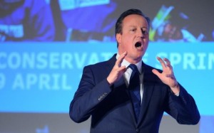 "Au secours", semble crier David Cameron lors du forum tory de printemps